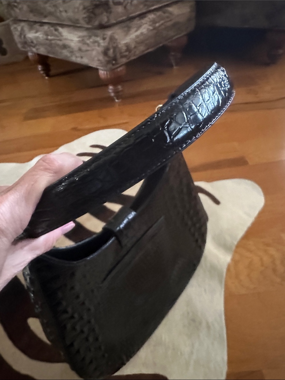 Brahmin Fallon Slim Black Croc-Embossed Leather Shoulder Bag - Picture 8 of 8